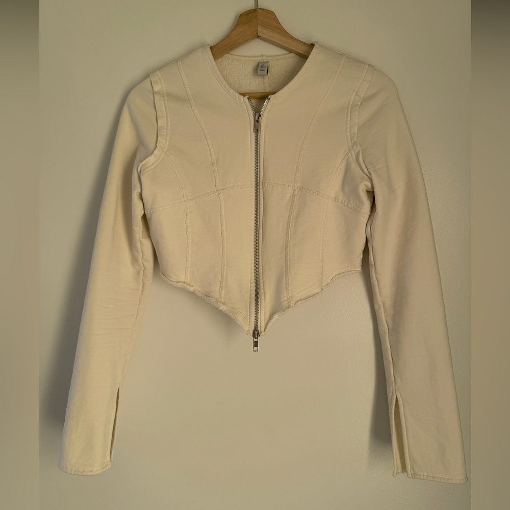 Oh Polly Cream Zip-Up Sweatshirt Blazer